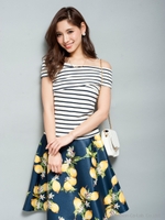 リブボーダークロスオフショル/グリーン