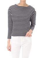 【AZUL ENCANTO】ボーダー天竺ボートネックプルオーバー2/柄BLK