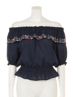 【F i.n.t】野イチゴ刺繍オフショルブラウス/NAVY