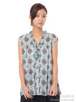 サーキュレントパターンプリントブラウス/ブルー