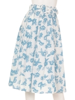 ベルト付花柄プリントスカート/ブルー