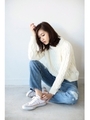 【AZUL by moussy】アラン柄クロプト丈ニット/T.GRY