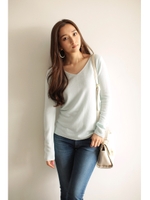 【AZUL by moussy】ウォッシャブルソフトタッチVネックニットプルオーバー/MINT