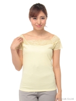 スカラレース切替え半袖トップス/イエロー