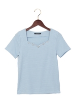 リップルハートN装飾付/TOPS半袖/オフホワイト