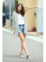  【AZUL by moussy】TR天竺ドレープショール長袖T/Bトッパー/柄BLK