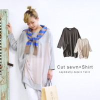 アシンメトリータック異素材切替バルーンチュニック