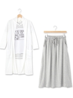 シアーリブカーデ+ロゴT+マキシスカート/ホワイト系(002)