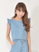 フリルデニムトップス/ライトブルー