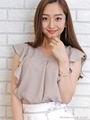 ラッフル袖ゆるブラウス(モカ・ピンクベージュ)/ピンクベージュ