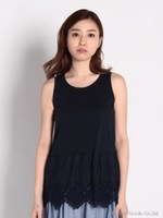 30/-天竺スワニースカラップ刺繍タンク/ネイビー