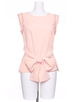 袖フリルウエストリボンノースリトップス/ピンク