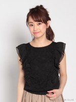 【se】レースシャーリングブラウス/ブラック