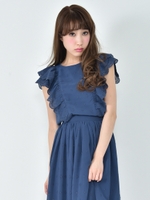 エンブロイダリーフリルブラウス/ネイビー