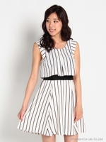 ストライプフレアワンピース/ホワイト