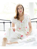 Cottonreal(コットンリアル) ポピー 半袖上下ナイティ/ライトグレー(011)