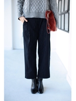 【AZUL by moussy】ストライプセンタープレスワイドパンツ/柄WHT
