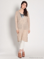 リネン片畦ロングカーディガン/カーキ