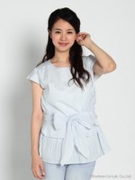 リボン結びレースブラウス/ライトブルー