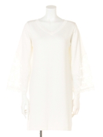 レース異素材ワンピース/ブルー