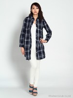 VネックTシャツ付きロングチェックシャツ/ブラック