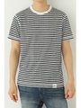 【AZUL by moussy】オーガニックコットンボーダークルーネック半袖T/柄WHT