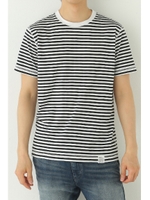 【AZUL by moussy】オーガニックコットンボーダークルーネック半袖T/柄WHT