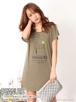 【スヌーピー】プリントTシャツチュニック/カーキ