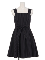 ストライプ柄ギャザーワンピース/ホワイト