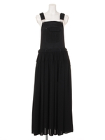 デニム×シフォンボリュームサロペマキシスカート/ブラック