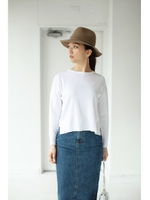 【AZUL by moussy】サイドスリットラウンドネック7分袖ニットプルオーバー/BRN
