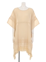 【Omekashi】ようりゅうフリンジポンチョ/ベージュ