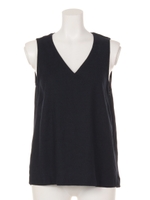 イタリアンヴィスコースリネンVネックトップ/NAVY