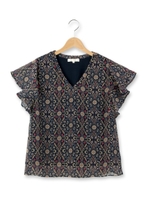 エスニックテイスト袖フリルプルオーバー/オフホワイト(103)