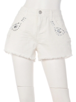 デニムビジュー付きショートパンツ/ホワイト
