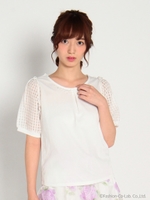 袖シアーチェックTOPS/ホワイト