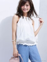 C/Pウエストギャザーブラウス/Ｌカーキ