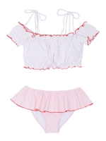 ドットandフリルオフショルダー/ピンク