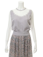 ネックレースノースリーブプルオーバー/グリーン