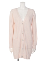 ビジュー調ボタン畦編みロングカーデ/オフホワイト