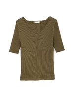 ロイヤルコットン�Vネックリブニット/ピンク(090)