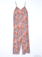 大花柄ガーゼシフォンオールインワン/ブラック柄