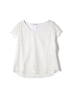 ストレッチレースレイヤードブラウス/ネイビー(120)