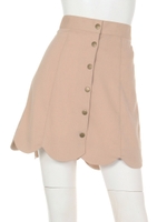 裾スカラップ前釦スカート/ベージュ