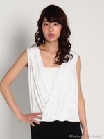 胸レース切替カシュクール風ノースリトップス/ホワイト