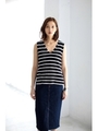 【AZUL by moussy】エアリーコットンボーダー片畦ノースリプルオーバー/柄BLK