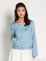 ノーカラービジュージャケット/青系