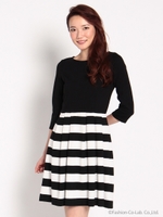 ポンチタックフレアワンピ/ネイビー