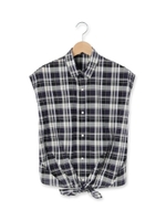 裾結びチェック柄ブラウス/ワインレッド(263)