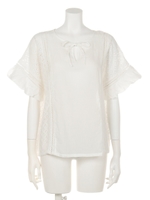 【mystic】レース切替半袖バルーンブラウス/オフホワイト